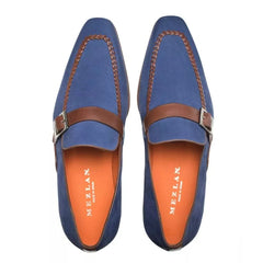 Mezlan Men's Leather Loafers: Navy & Cognac Nubuck/Calfskin Slip-On Dress Shoes