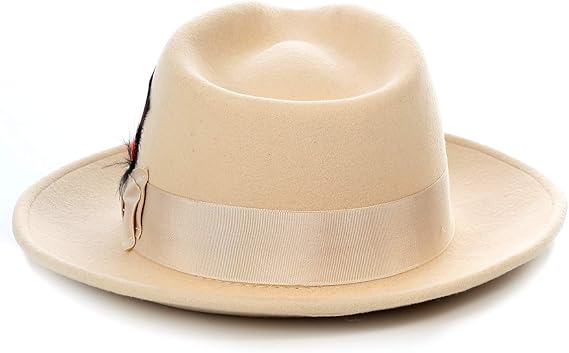 Men's Crushable Wool Fedora Hat - Tan Fedora with Removable Feather - Australian Wool