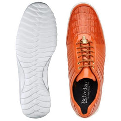 Genuine Crocodile & Calfskin Orange Sneakers - Belvedere Astor Casual Shoes