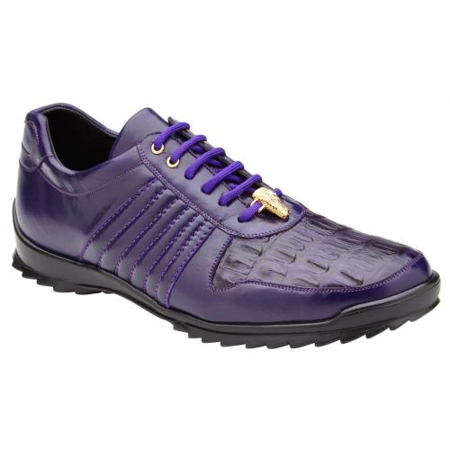 Genuine Crocodile & Calfskin Purple Sneakers - Belvedere Astor Casual Luxury Trainers