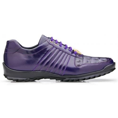 Genuine Crocodile & Calfskin Purple Sneakers - Belvedere Astor Casual Luxury Trainers