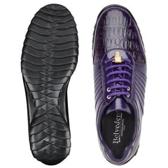 Genuine Crocodile & Calfskin Purple Sneakers - Belvedere Astor Casual Luxury Trainers