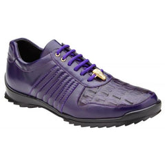 Genuine Crocodile & Calfskin Purple Sneakers - Belvedere Astor Casual Luxury Trainers