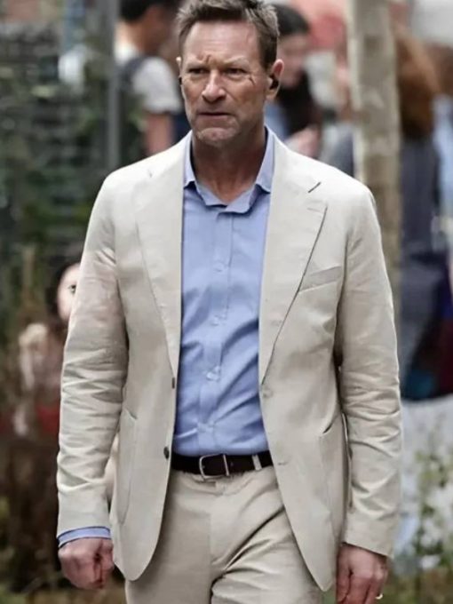 Aaron Eckhart The Bricklayer (2024) Movie Style Grey Suit