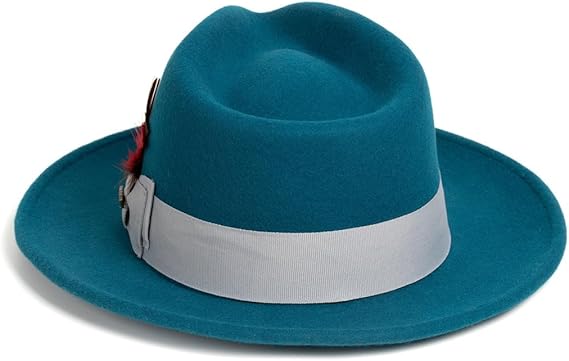 Men's Wool Fedora Hat with Feather - Crushable Australian Wool Felt Fedora