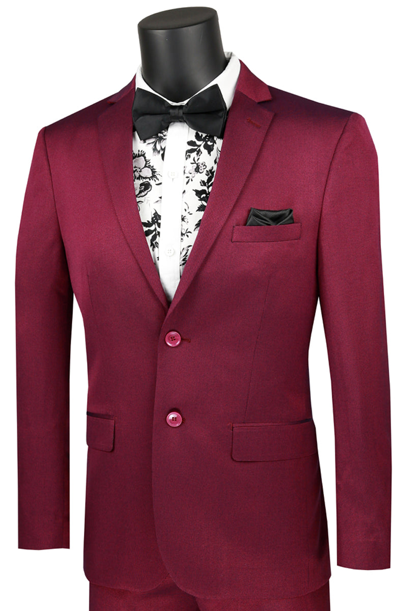 Men's Plum Slim Fit Satin Suit Jacket & Pants - Shiny Sharkskin Prom Wedding Party