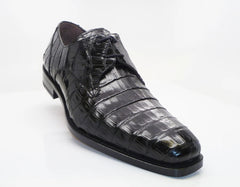 Men's Black Leather Crocodile Embossed Oxford Dress Shoes - Anderson