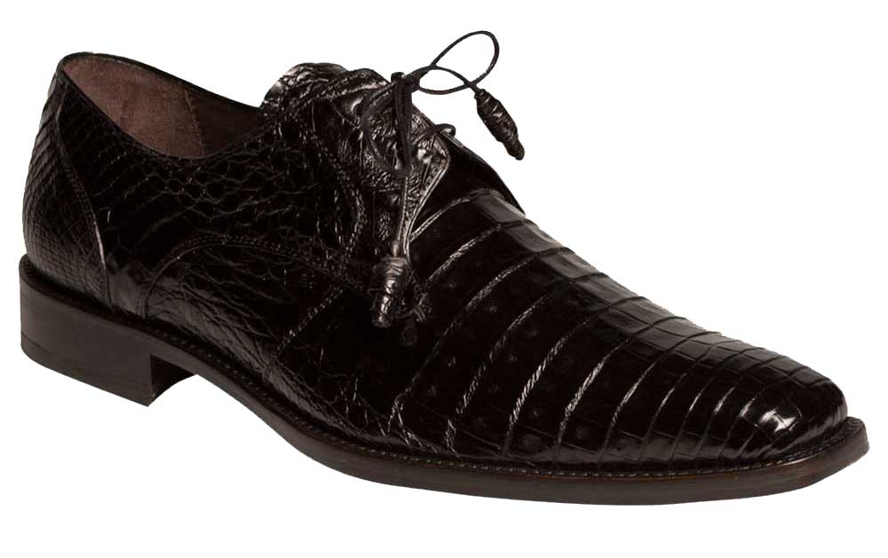 Men's Black Leather Crocodile Embossed Oxford Dress Shoes - Anderson