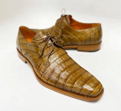 Men's Camel Crocodile Print Leather Oxfords - Anderson Dress Shoes