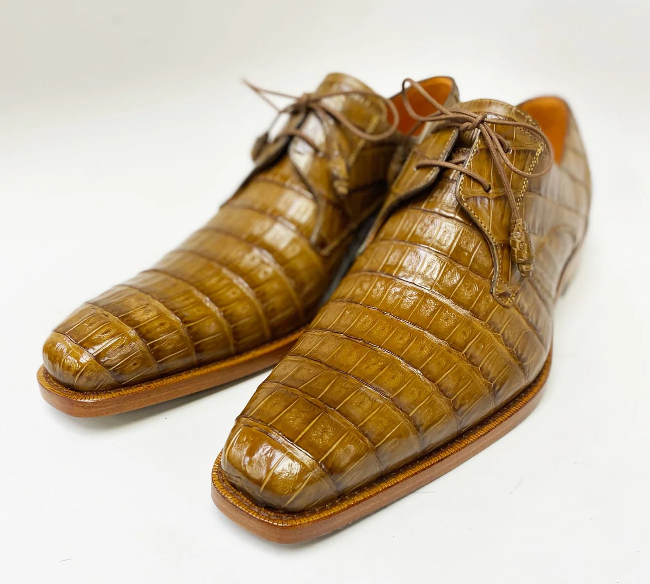 Men's Camel Crocodile Print Leather Oxfords - Anderson Dress Shoes