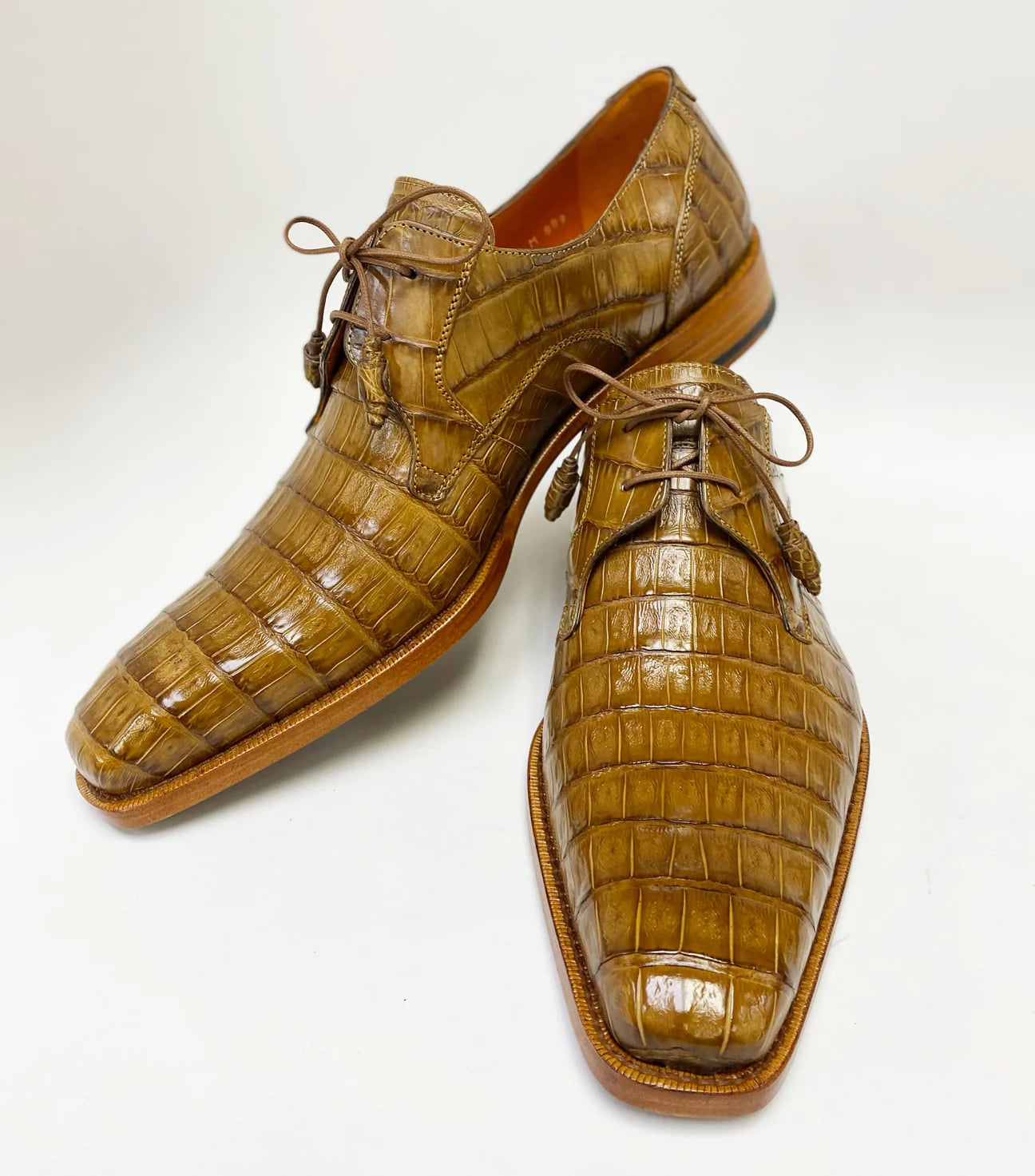 Men's Camel Crocodile Print Leather Oxfords - Anderson Dress Shoes