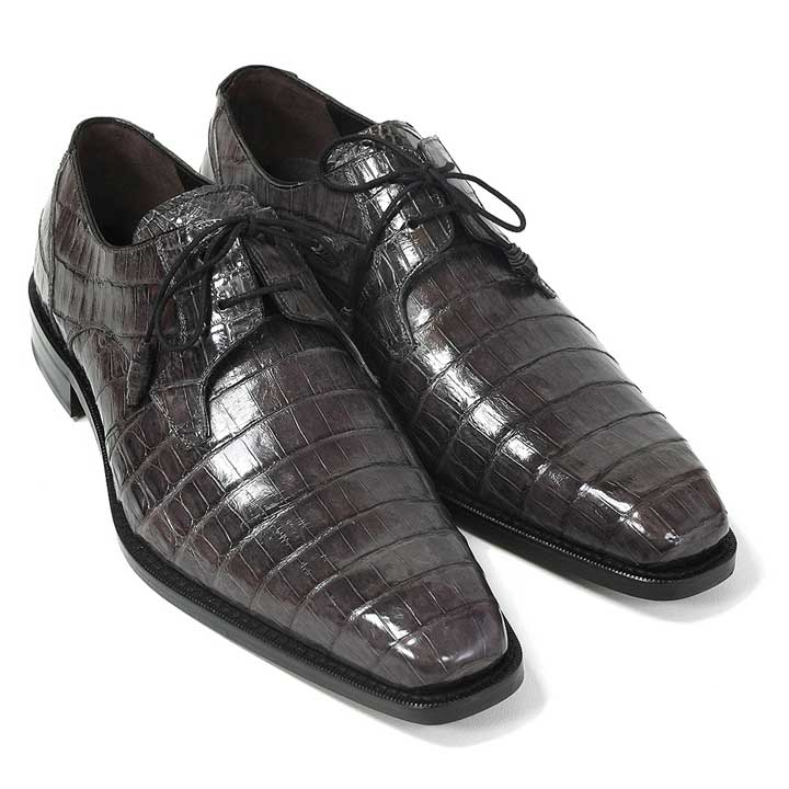 Men's Grey Crocodile Embossed Oxford Dress Shoes - Anderson Collection