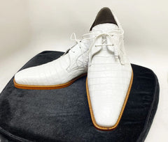 Men's White Crocodile Embossed Leather Oxfords - Anderson Dress Shoes