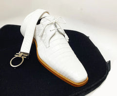 Men's White Crocodile Embossed Leather Oxfords - Anderson Dress Shoes