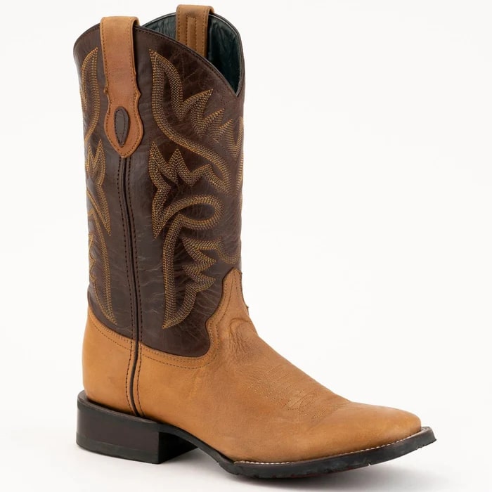 Men's Western Cowboy Boots - Ferrini Kingston Handcrafted Leather Dress Boots with Rubber Sole - Antique Saddle Brown