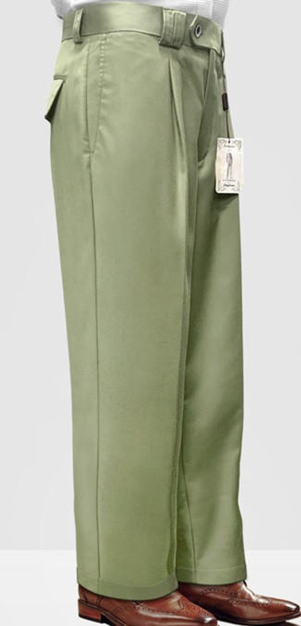 Men's Wide Leg Wool Pants - Green - Statement Trousers