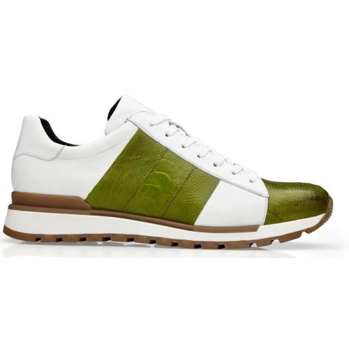 Genuine Ostrich Leg Sneakers - Belvedere Blake Lime Green/White Casual Shoes