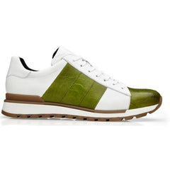 Genuine Ostrich Leg Sneakers - Belvedere Blake Lime Green/White Casual Shoes