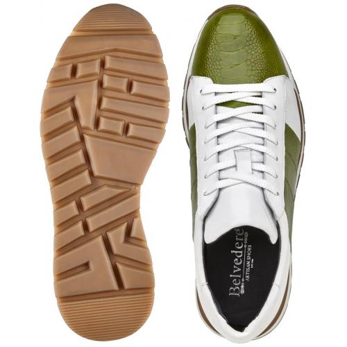 Genuine Ostrich Leg Sneakers - Belvedere Blake Lime Green/White Casual Shoes