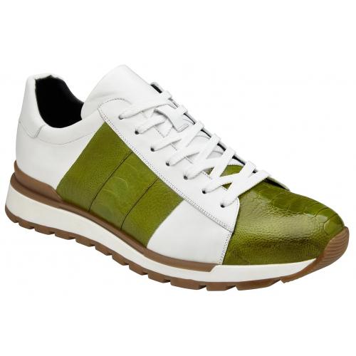 Genuine Ostrich Leg Sneakers - Belvedere Blake Lime Green/White Casual Shoes