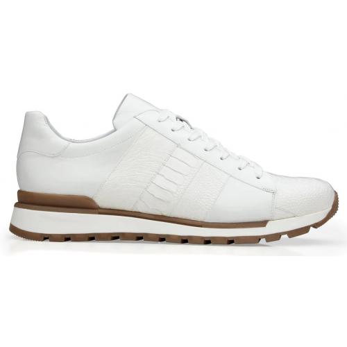 Genuine Ostrich Leg Sneakers - Men's Belvedere Blake White Casual Leather Shoes