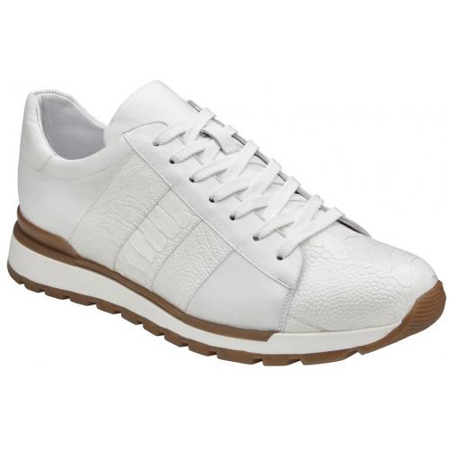 Genuine Ostrich Leg Sneakers - Men's Belvedere Blake White Casual Leather Shoes