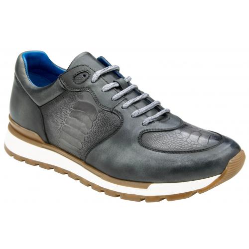 Genuine Ostrich Leg Sneakers - Men's Luxury Gray Leather Casual Shoes