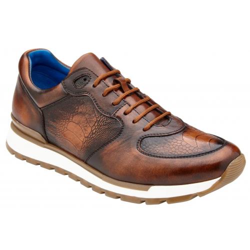 Men's Ostrich Leather Sneakers - Belvedere Bobo Antique Walnut Brown Casual Shoes