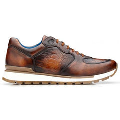 Men's Ostrich Leather Sneakers - Belvedere Bobo Antique Walnut Brown Casual Shoes