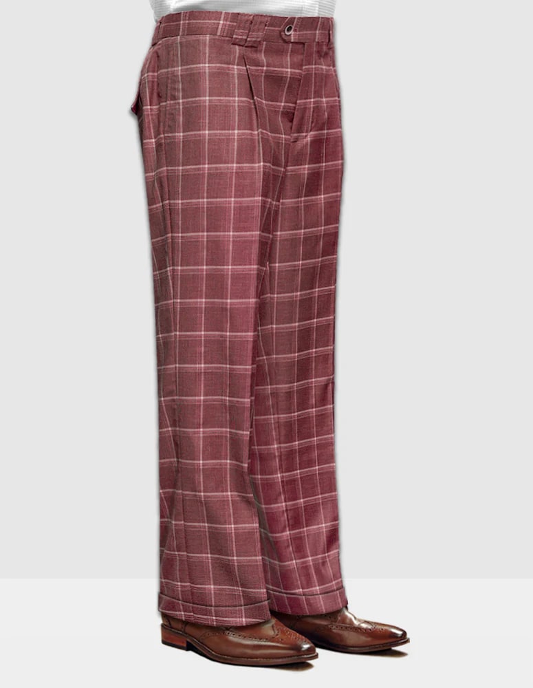 Women's Wide Leg Plaid Pants - Brick Red - High Waisted Trousers - Fall Fashion