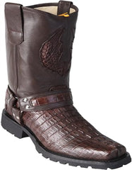 Men's Leather Caiman Cowboy Boots - Western Biker Motorcycle Boots with Rugged Sole