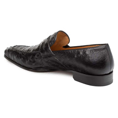 Men's Black Ostrich Leather Loafers - Mezlan Lisbon Slip-On Dress Shoes