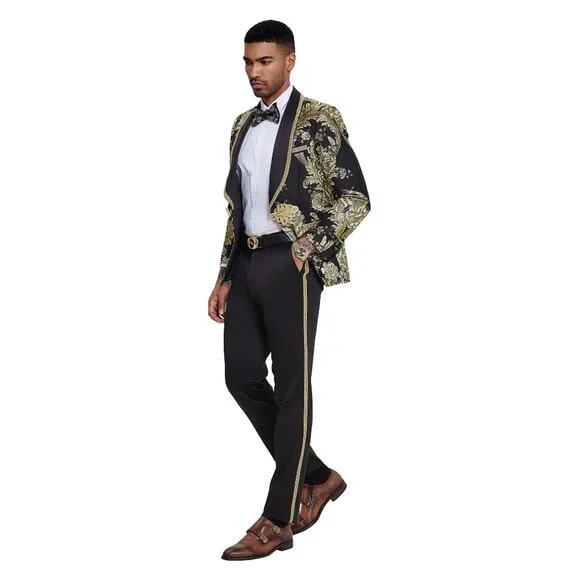 Tazzio Men's 2-Piece Black Paisley Prom Suit 2024 - Slim Fit Formal Tuxedo