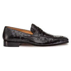 Men's Black Ostrich Leather Loafers - Mezlan Lisbon Slip-On Dress Shoes