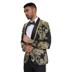 Tazzio Men's 2-Piece Black Paisley Prom Suit 2024 - Slim Fit Formal Tuxedo