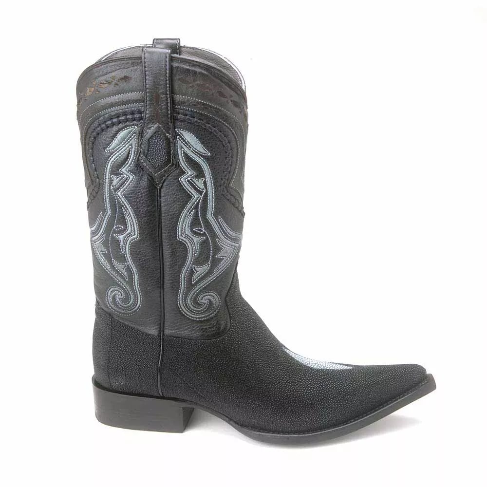 Men's Black Stingray Western Cowboy Boots - Exotic Leather Toe Boots