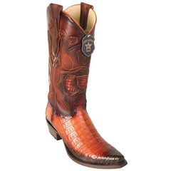 Men's Cognac Caiman Cowboy Boots: Snip Toe, Faded Finish, Los Altos