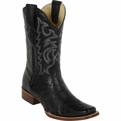 Men's Black Ostrich Leather Cowboy Boots: Square Toe Dress Western Boots by Los Altos