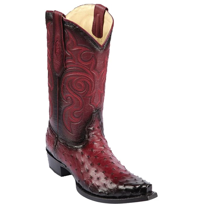 Men's Burgundy Ostrich Leather Cowboy Boots: Los Altos Dress Western Boots