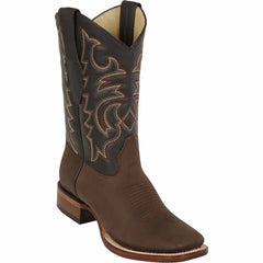 Men's Brown Leather Cowboy Boots Square Toe Western Dress Boots - Los Altos