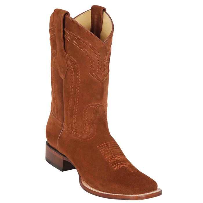 Men's Cognac Suede Cowboy Boots: Square Toe Western Dress Boots by Los Altos