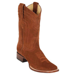 Men's Cognac Suede Cowboy Boots: Square Toe Western Dress Boots by Los Altos