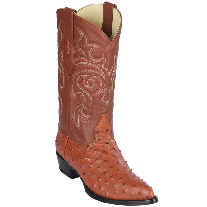 Men's Cognac Ostrich J-Toe Cowboy Boots - Los Altos Western Dress Boots