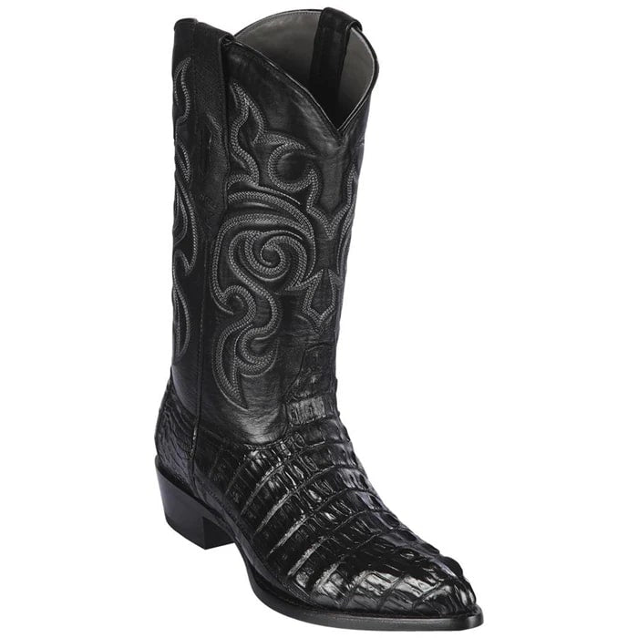 Men's Black Lizard Print Cowboy Boots - Snip Toe Western Dress Boots - Los Altos