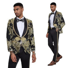 Tazzio Men's 2-Piece Black Paisley Prom Suit 2024 - Slim Fit Formal Tuxedo