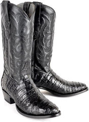 Men's Black Caiman Alligator Belly Boots: Genuine Exotic Leather Round Toe Western Cowboy Boots