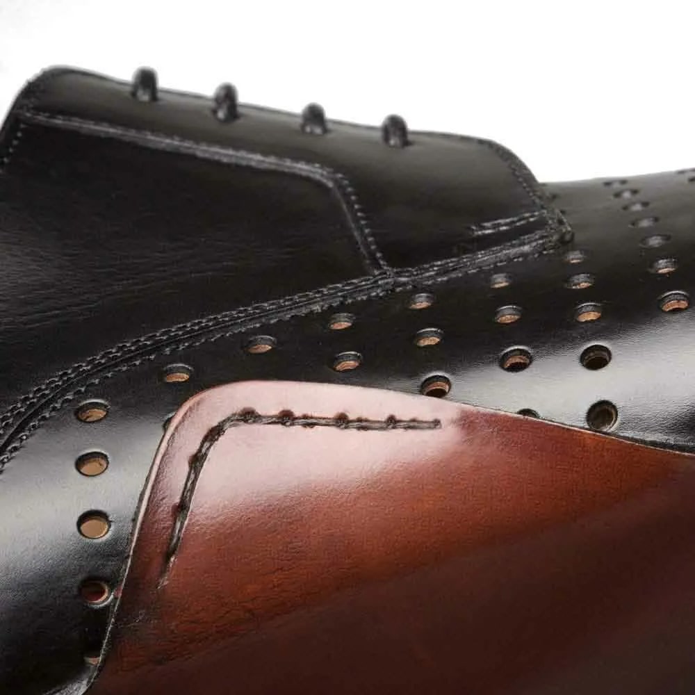 Men's Black Leather Derby Shoes: Perforated Calfskin Dress Shoes by Mezlan