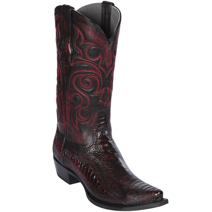 Men's Black Cherry Ostrich Leg Cowboy Boots - Los Altos Dress Western Boots