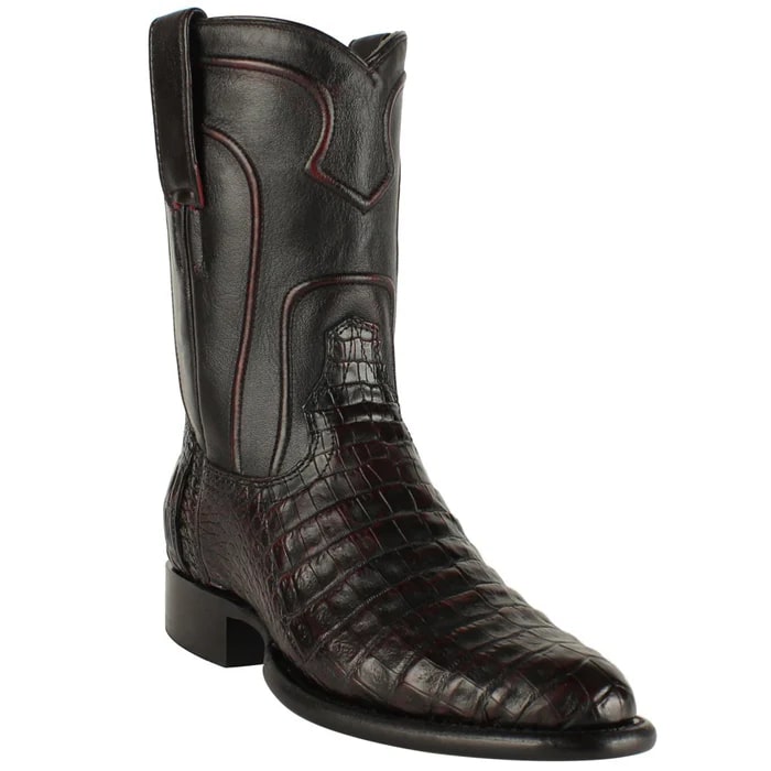 Men's Black Caiman Roper Boots: Genuine Leather Cowboy Dress Boots - Los Altos