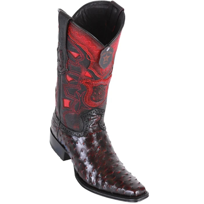 Men's Black Cherry Ostrich Cowboy Boots: Square Toe Dress Western Boots by Los Altos